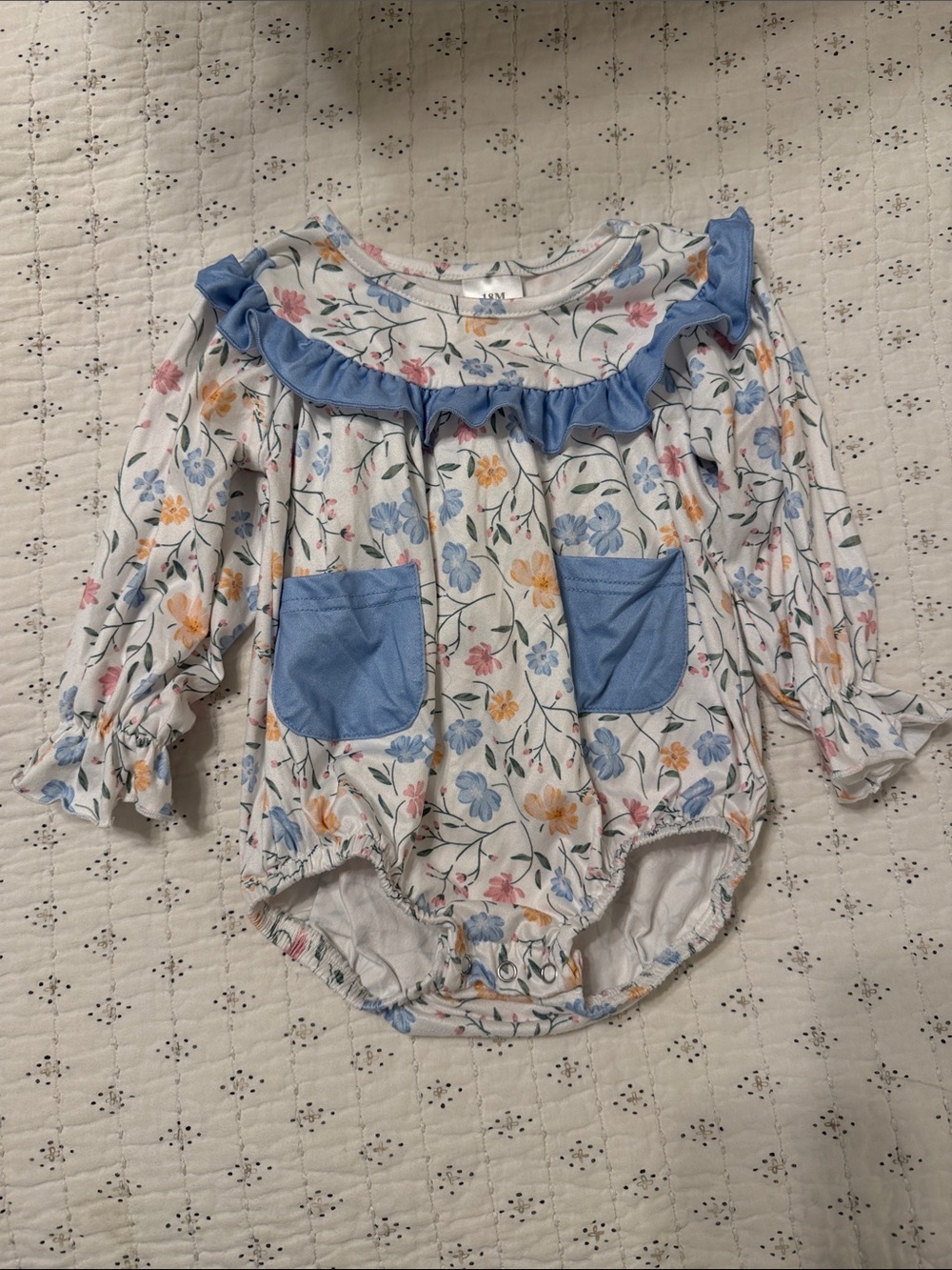 Blue Floral Ruffle Baby Girl Long-Sleeve Bodysuit